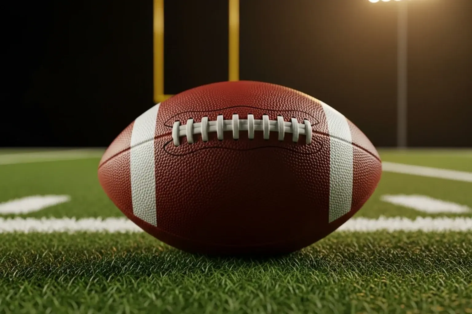 NFL football on a data-lit gridiron field representing UK sports betting analytics for the 2026 season