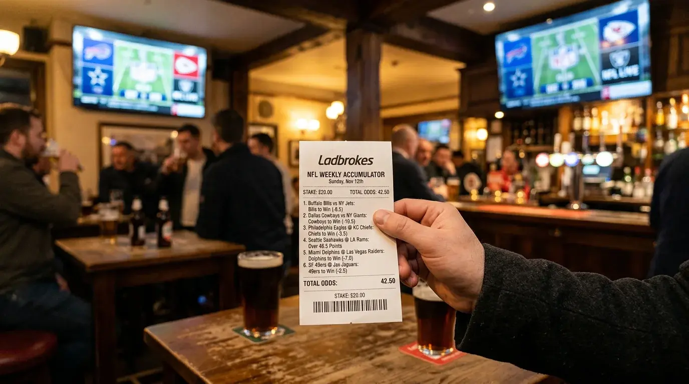 NFL accumulator bet slip showing multiple legs combined at a UK bookmaker