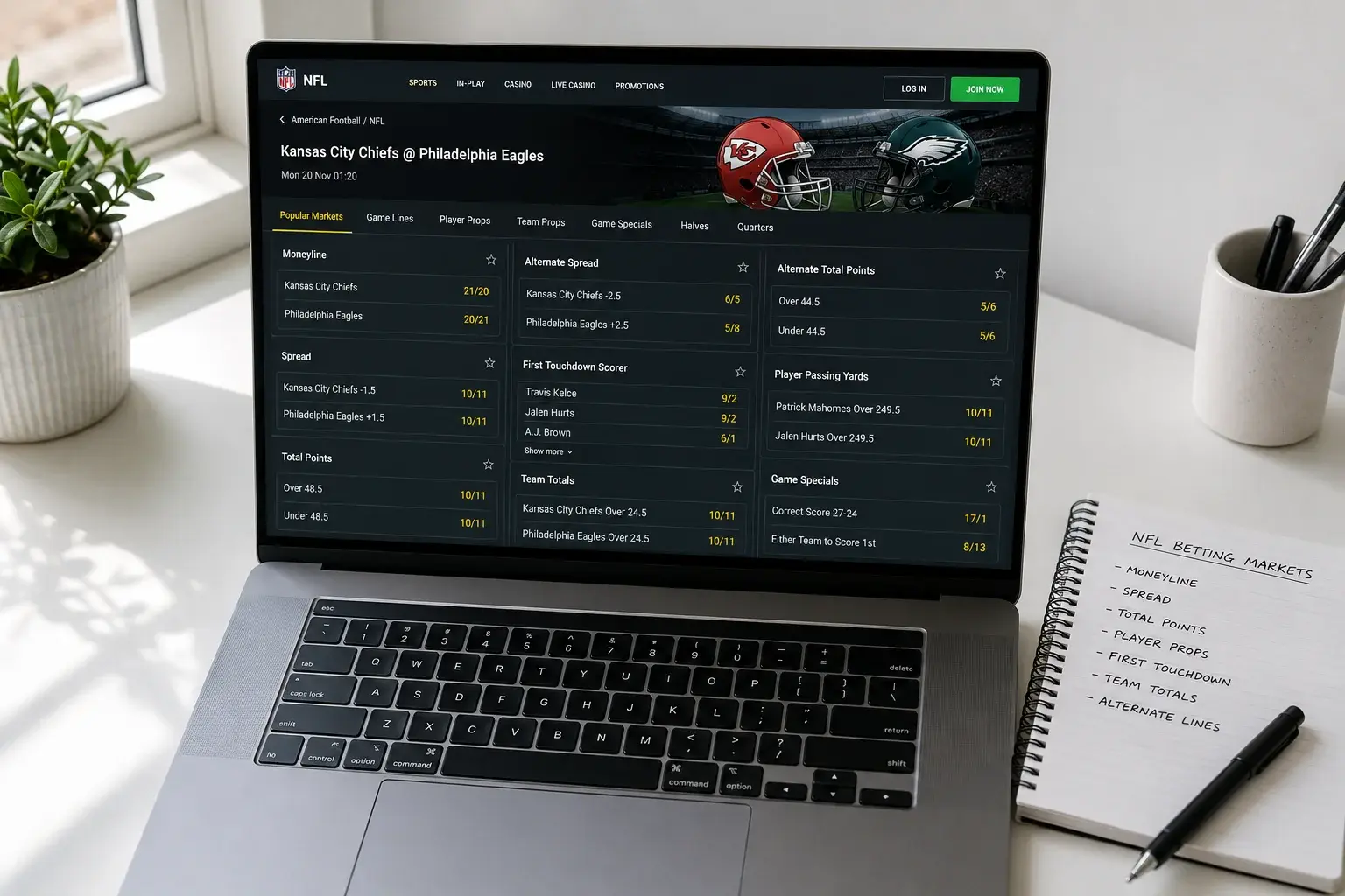 Overview map of all NFL betting market types available at UK bookmakers