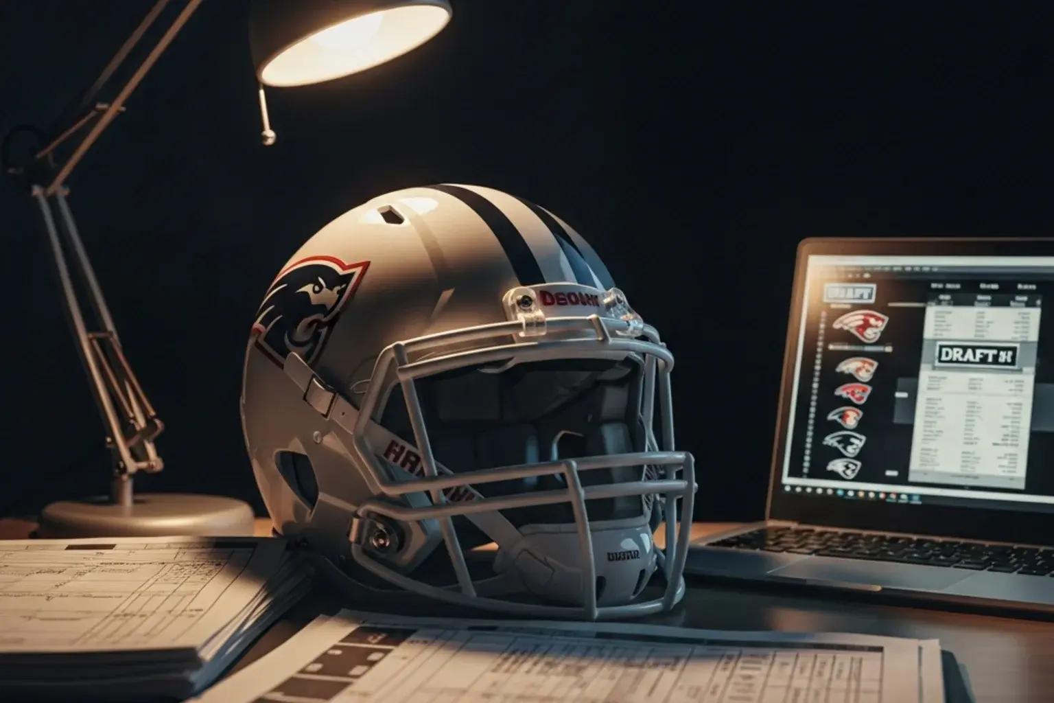 NFL Draft stage with team logos and first overall pick odds board